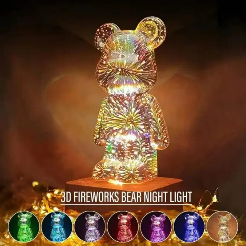 Cute Led Night Light 3D Firework Bear USB Projection Table Lamp Atmosphere Decor Color Changeable Kid Gift Bedroom Decoration